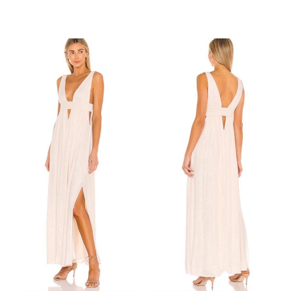 Indah Anjali Cream V Neck Plunge Maxi Dress Size M Women's Revolve Cream Boho